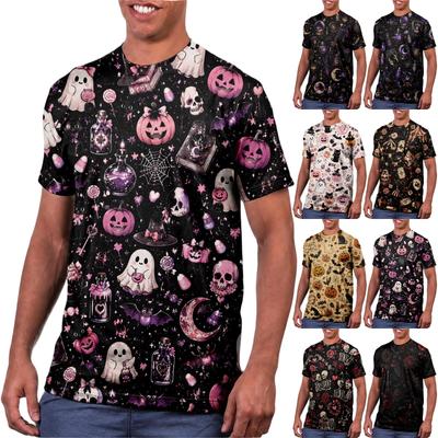 Halloween All Over Print T Shirt , Cute Pumpkin Graphic Tee for Women Men