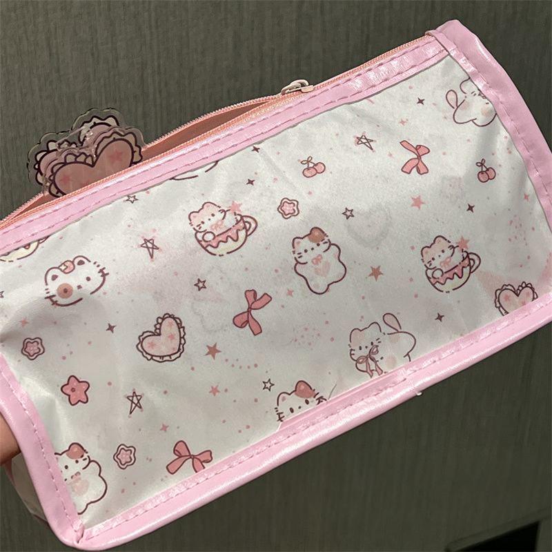 Cute Cartoon Translucent Pencil Case Double Layer Large Capacity Stationery Storage for Kids Students Art Class School Use