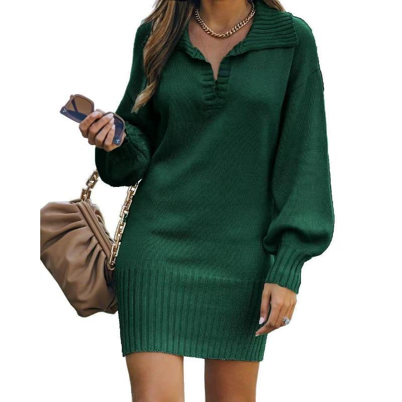 DAFIFY Women's Fashion Casual Fall Winter Solid Color Print Long Sleeve POLO Neck Sweaters