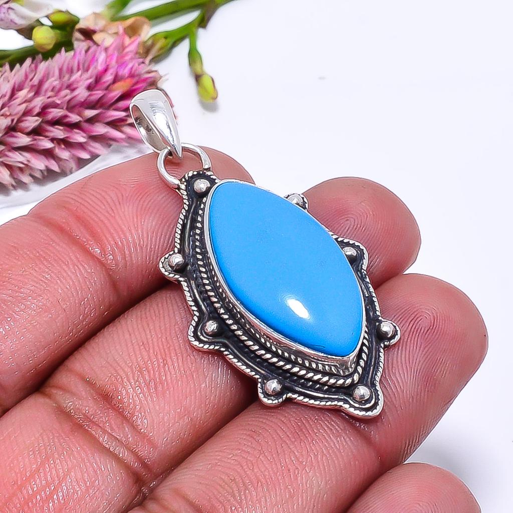 Sleeping Beauty Turquoise 925 Sterling Silver Pendant V9041, Blue Pendant, Marquish Pendant, Valentin's Day Gift, Gift For Her, Birthday Gift, Handmad