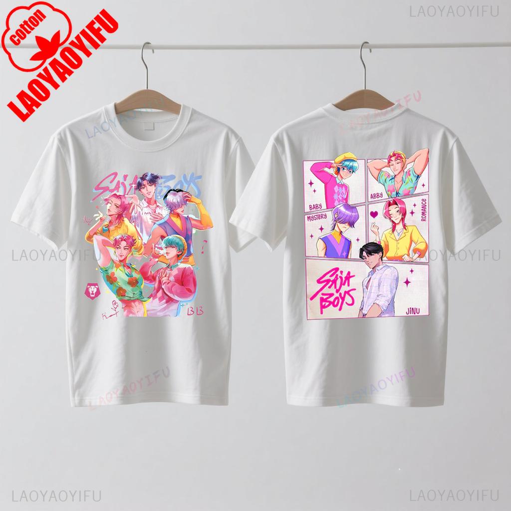 Saja Boys Kpop Łowcy Demonów Dwustronna Bawełniana Koszulka Huntrix Łowca Demonów Merch Jinu Saja Koszulki Abby Tajemnica Romans Dziecko Saja