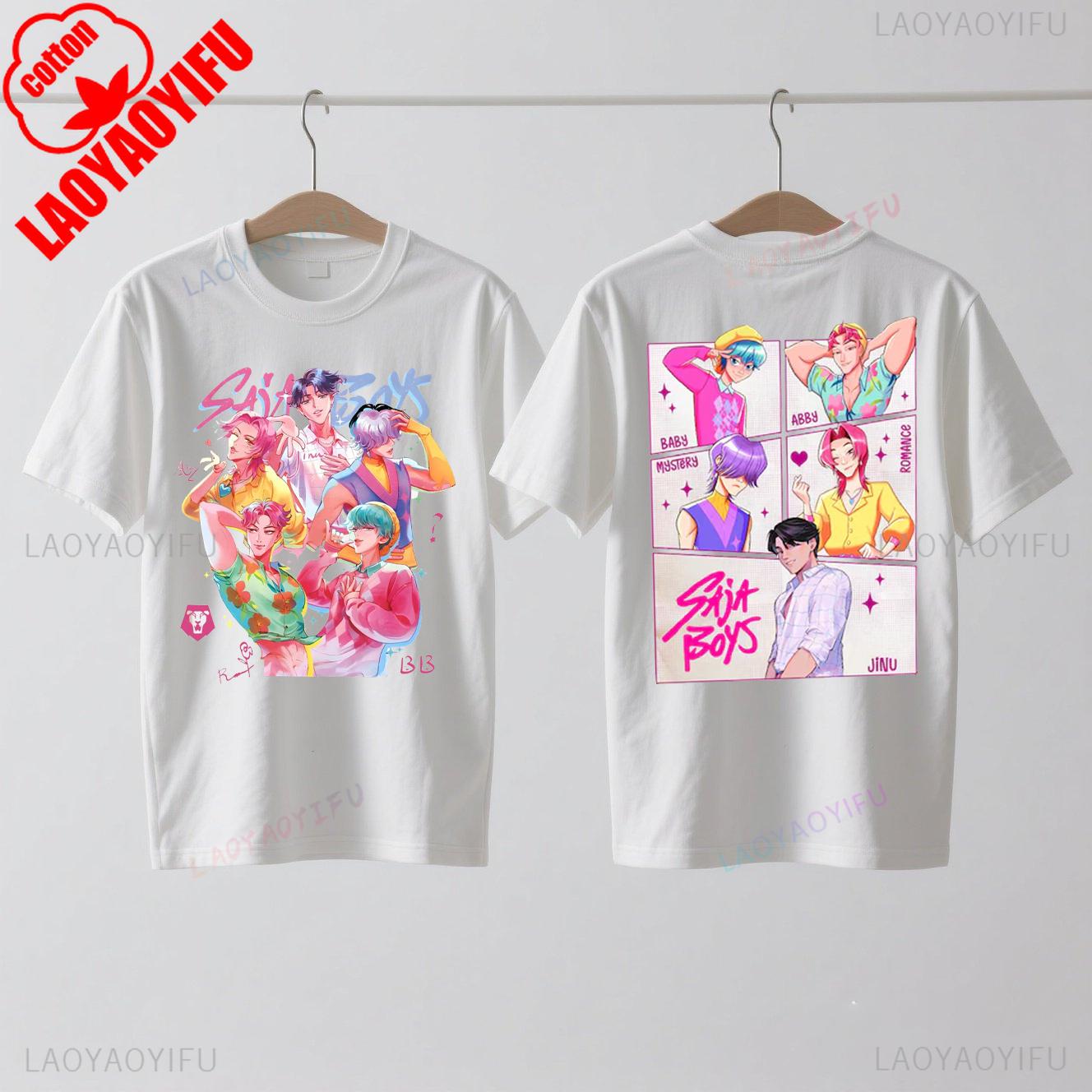 

Saja Boys Kpop Охотники на демонов Двусторонняя хлопковая футболка Huntrix Мерч Охотника на демонов Футболки Jinu Saja Эбби Тайна Романтика Малыш Саджа 2XL