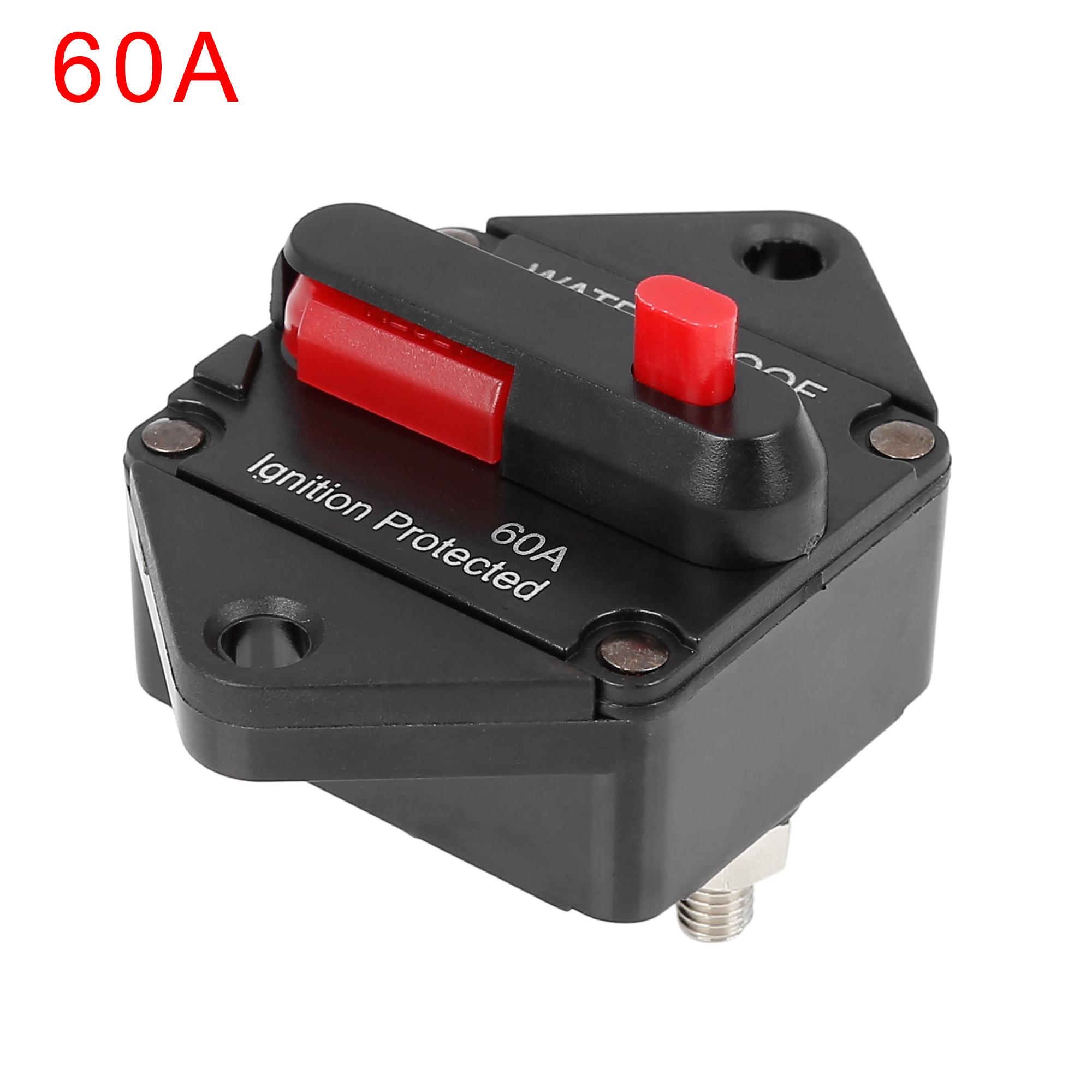 X Autohaux Waterproof Auto Fuse Holder Inverter Circuit Breaker 20A 30A 40A 50A 60A 80A 100A 150A 200A Red Button Fuses for Cars 60A fuses for cars