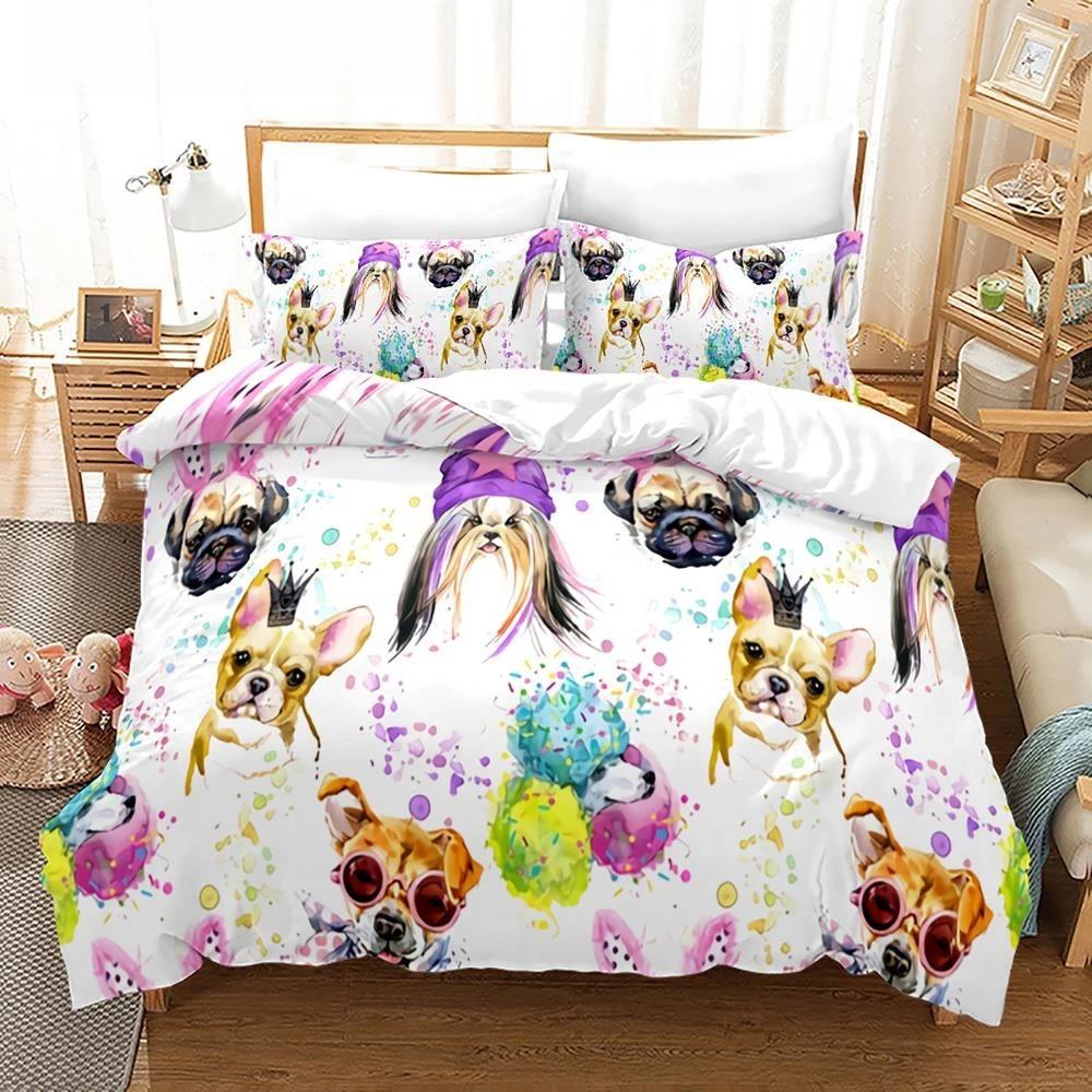 Cartoon Dog King Queen Duvet Cover Lovely Illustrated Pet Puppy Bedding Set Animal Quilt Cover 2/3pcs Polyester Comforter Cover