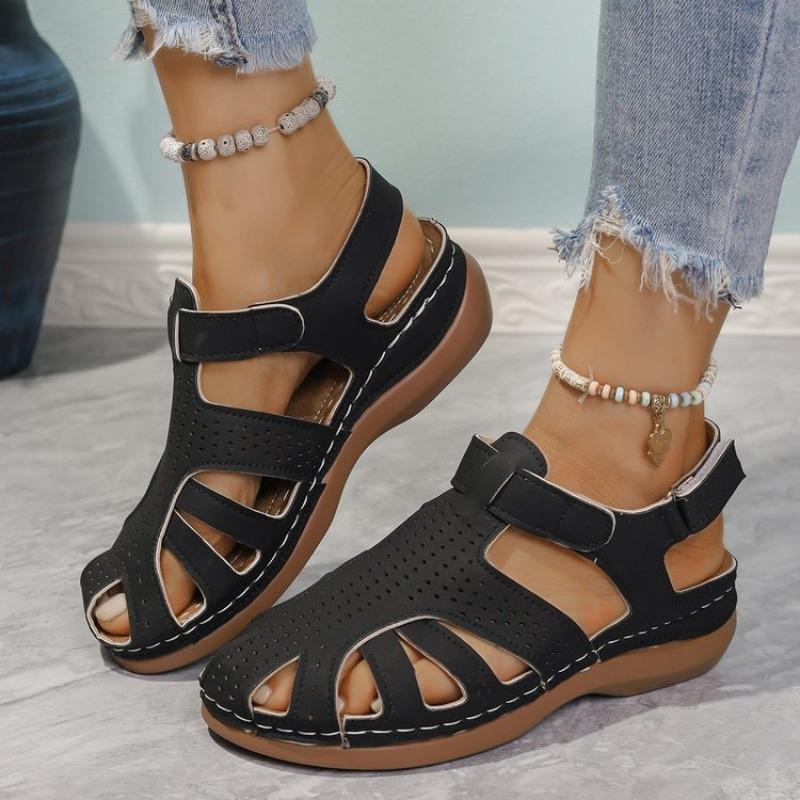 

New large size hollow woven bag head sandals women s round head comfortable sandals 43 чёрный