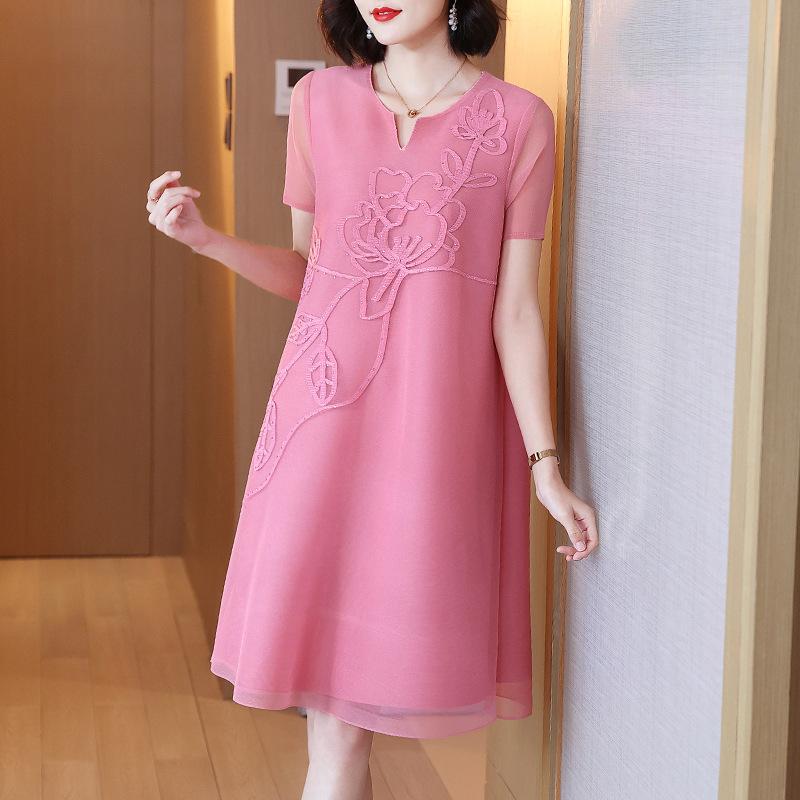 Plus Size Temperament Short Sleeve Dresses Women Summer  Loose Pleated A-Line Dress for Women