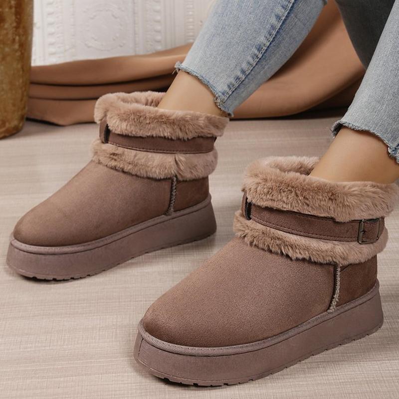 Fashion 2025 Winter Soft Faux Fur Snow Boots Woman Fashion Buckle Detor Platform Boots for Women Solid Color Casual Shoes Falts Female
