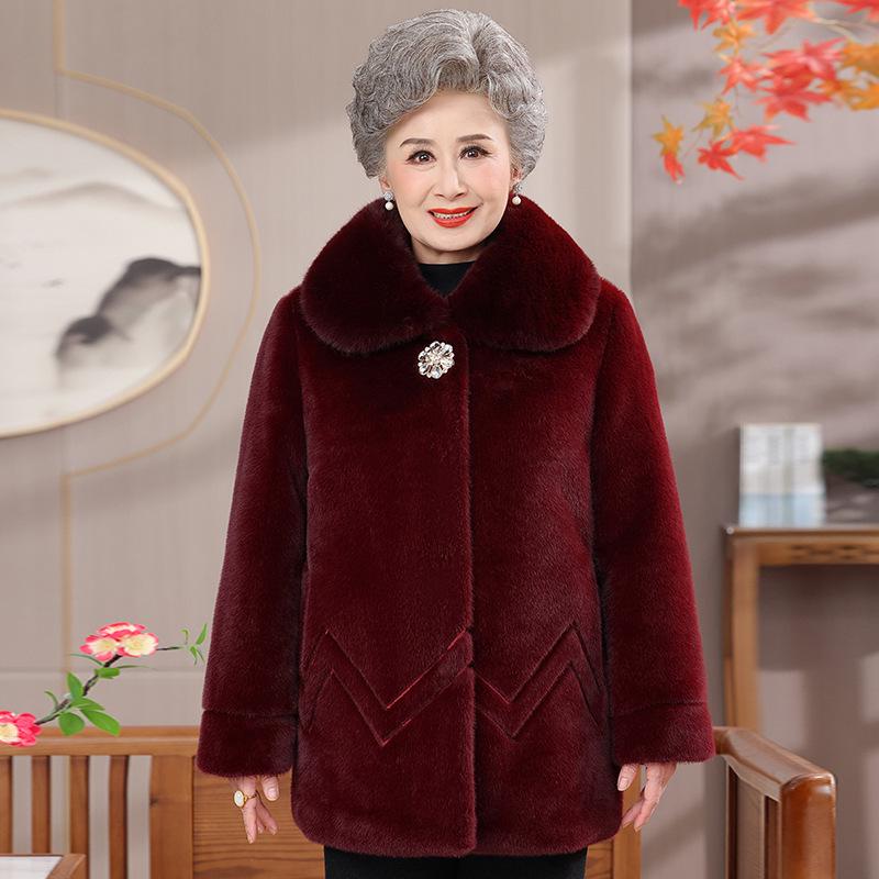 

Velvet Mid-Length Winter Coat for Middle-Aged & Elderly Women - Warm Cotton Jacket for Grandma XXXL красный