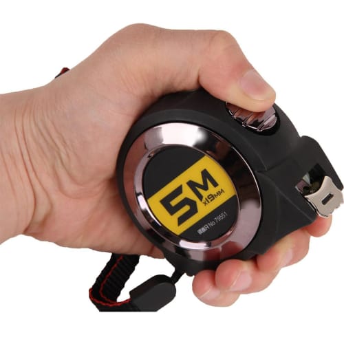 5m Tape Measure, High-Grade Carbon Steel (5m x 19mm), Automatic Locking Position, One-Touch Retraction, One-Handed Operation, High-Precision Distance