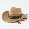 New Turquoise Totem Hollow Straw Hat Women's Summer Outdoor Travel Shading Mountaineering Western Cowboy Hat Men