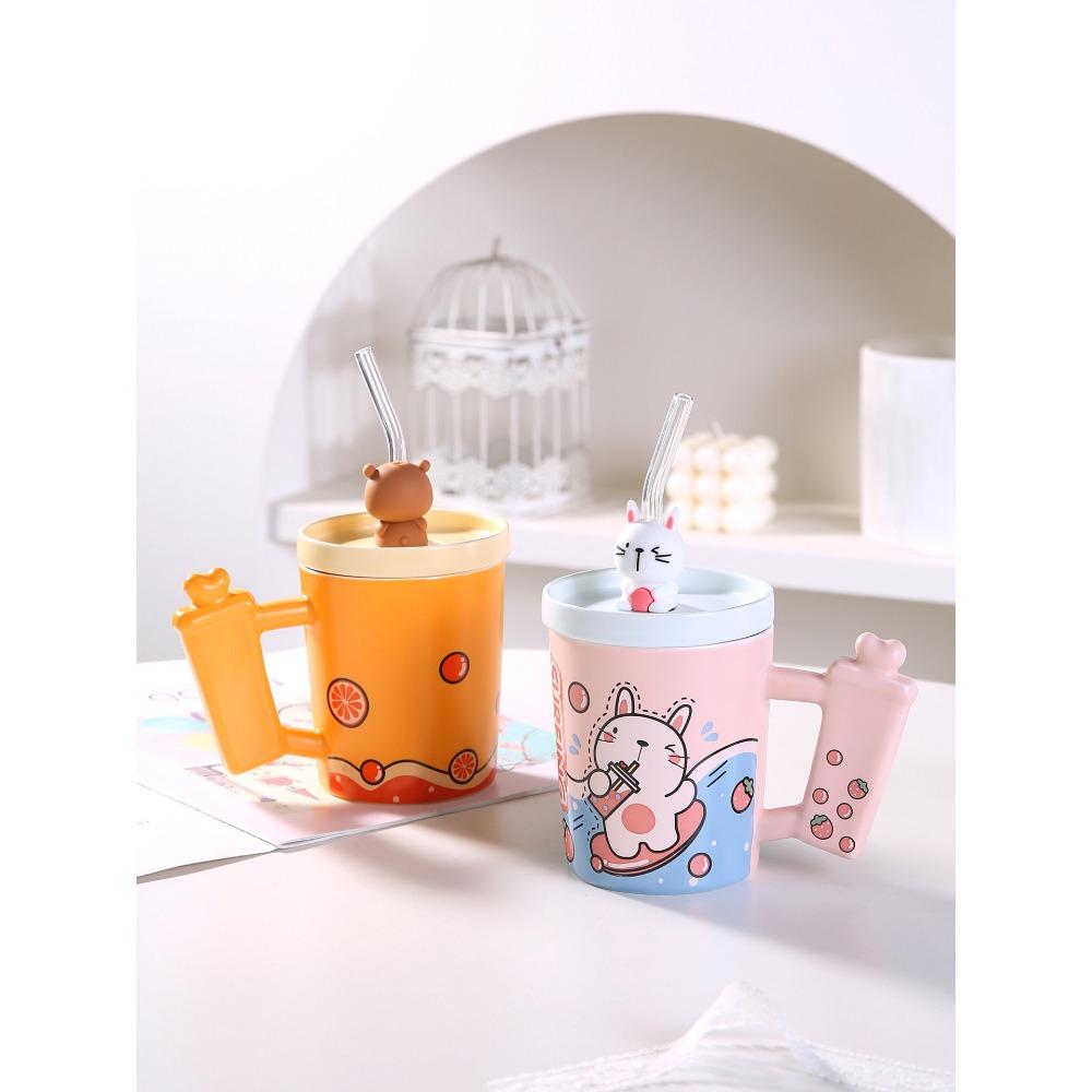 Creative Cartoon Animal Straw Cup Personality Niche Mug High Looking Ceramic Cup Gift Souvenir Coffee Cup