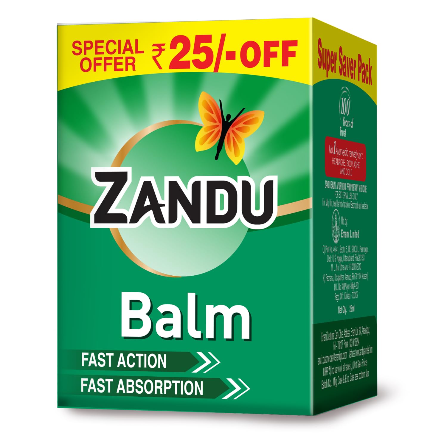 

Zandu Balm 25ml Pack of 1 | Ayurvedic Pain Relief for Headache, Body Ache, Cold and Sprain