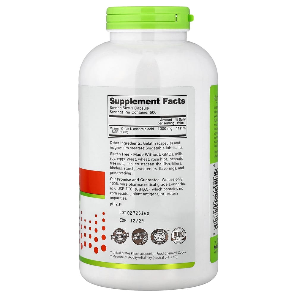 NutriBiotic Vitamin C 1000mg Capsules, 500 Count