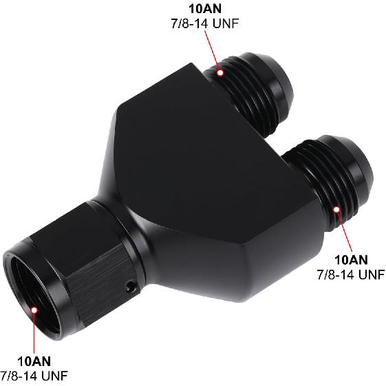 10AN Female to Parallel Dual 10AN 10AN Male Y Block Fuel Fitting Splitter Adapter Connector Aluminum Black