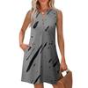 Women's Fashion Casual Printed V-Neck Button With Pocket Vest Sleeveless Dresses