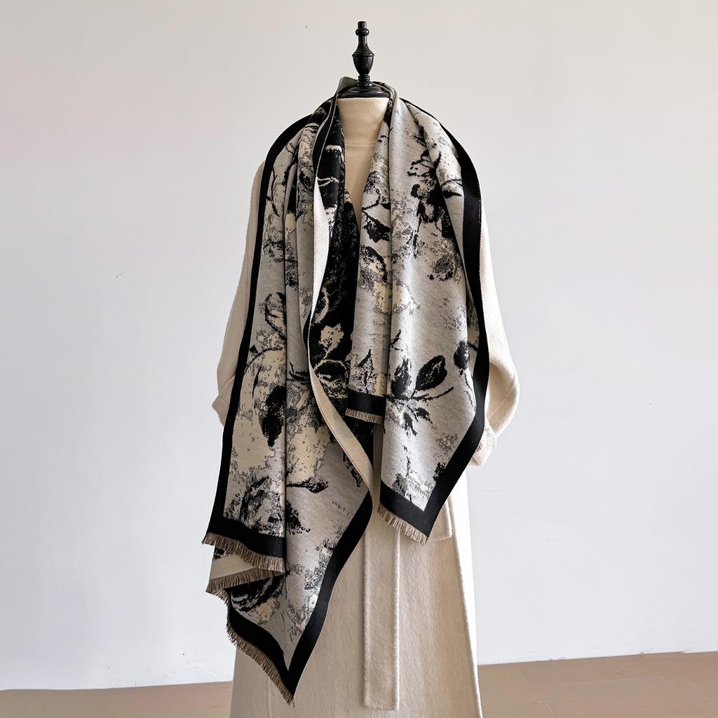 Luxury Brand Cashmere Women Floral Print Scarf Winter Warm Shawl and Wrap Bandana Pashmina Female Foulard Blanket Poncho