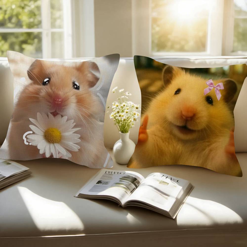 Funny Sad Hamster Emoticon Cushion Cover Pillowcase Upholstery Sofa Throw Pillow Home Decor Pillowcas