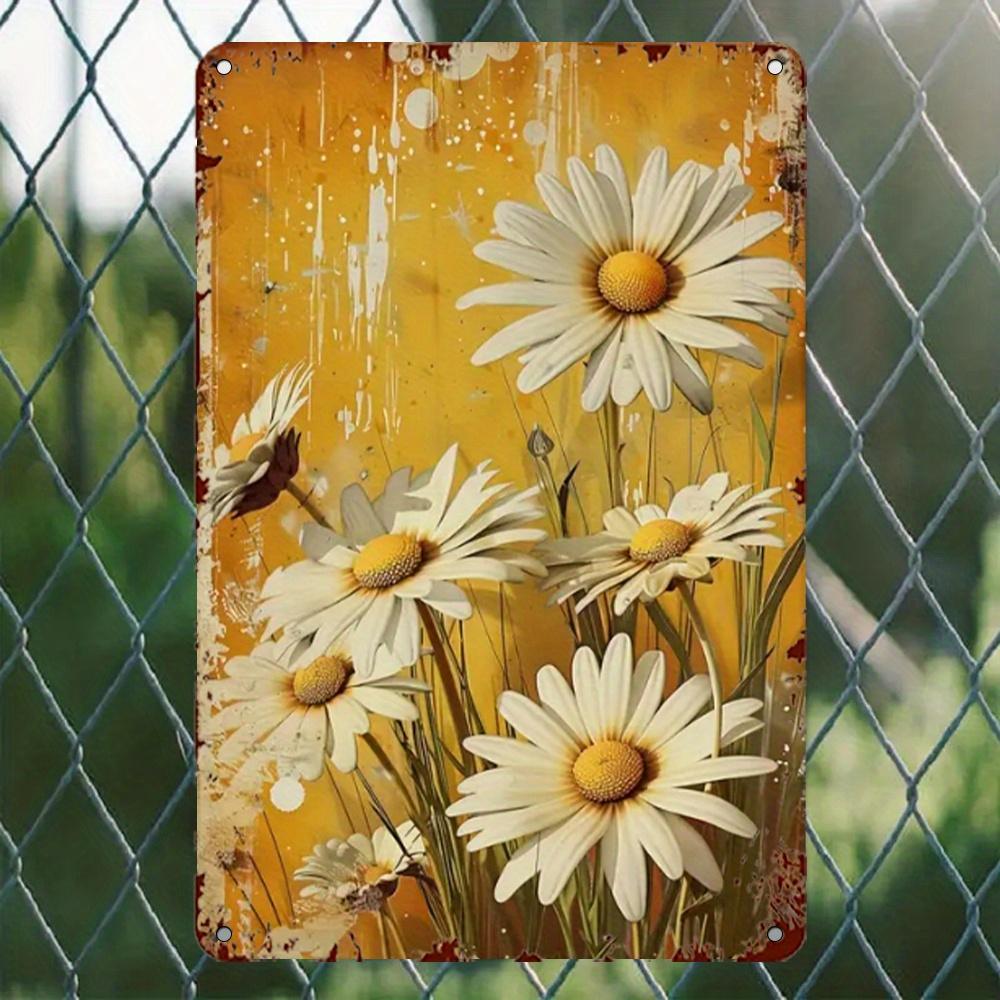 Vintage Daisy Metal Listing Graphic Design Yellow and White Daisy Golden Background Pattern Suitable for Bathroom Kitchen