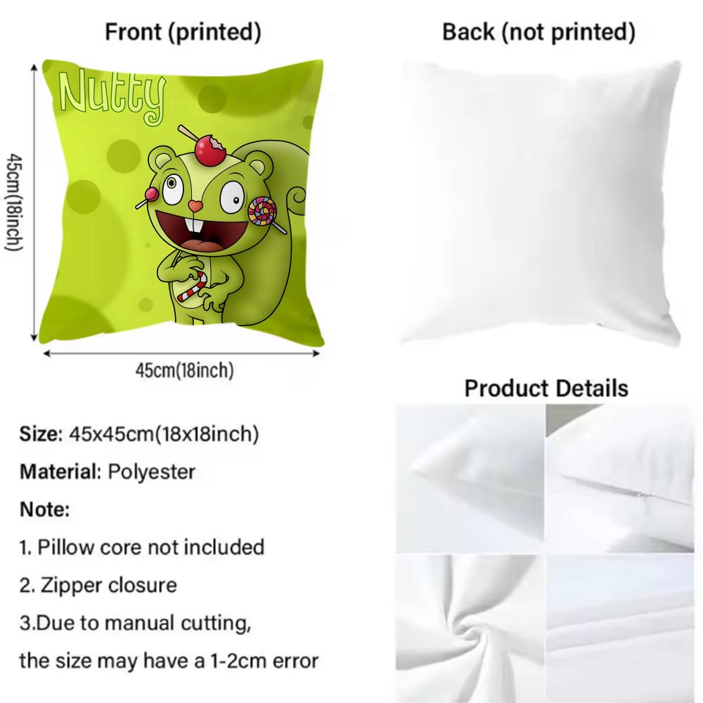 Anime Happy Tree Friends Cushion Cover Comfortable Reversible Pillow Cover Ideal for Car Sofa Bedroom & Beyond