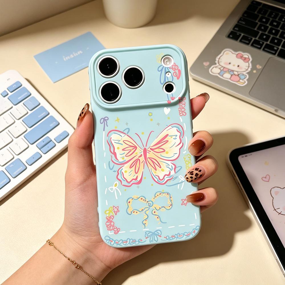 Pink Edge Butterfly Is Suitable for Anti-drop iPhone17Pro Mobile Phone Case Female 17PROMAX Apple 16 Protective Case New Model