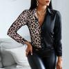Spring Autumn Women Officewear Blouse Women Fashion Elegant Scarf Chain Print Button Design Shirt Long Sleeve Patchwork