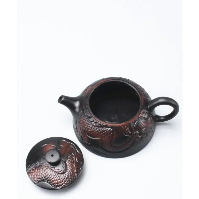 Handmade Relief Lotus Dragon Purple Clay Teapot Kung Fu Tea Set