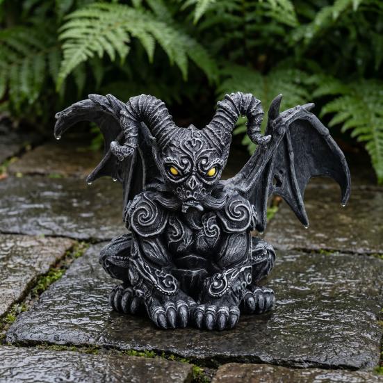 Winged Gargoyle Statue Gothic Indoor Outdoor Guardian Sculpture Scary Resin Sitting Gargoyle Figurine for Garden Lawn Backyard Halloween Office Home
