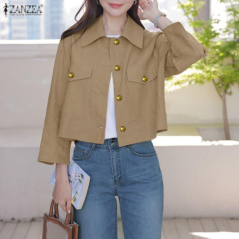 ZANZEA Women Casual Turn Down Collar Loose Long Sleeve Blouse