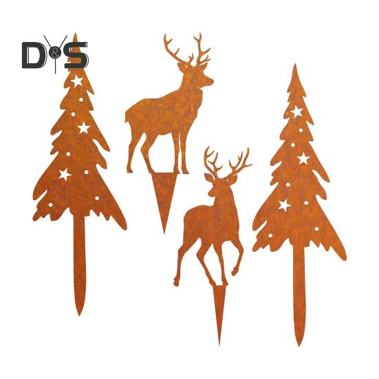 

4 шт./компл. колышек для рождественской елки, устойчивый к погодным условиям, прочный, для улицы, патио, двора, газона, металлический, с изображением силуэта лося, шип, палка, украшение 4pcs