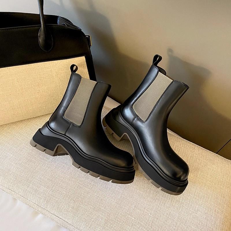 Women's Shoes Platform Chelsea Boots Leather Martin Boots 2025 New Fashion British Style Heightened Cigarette Tube Short Boots