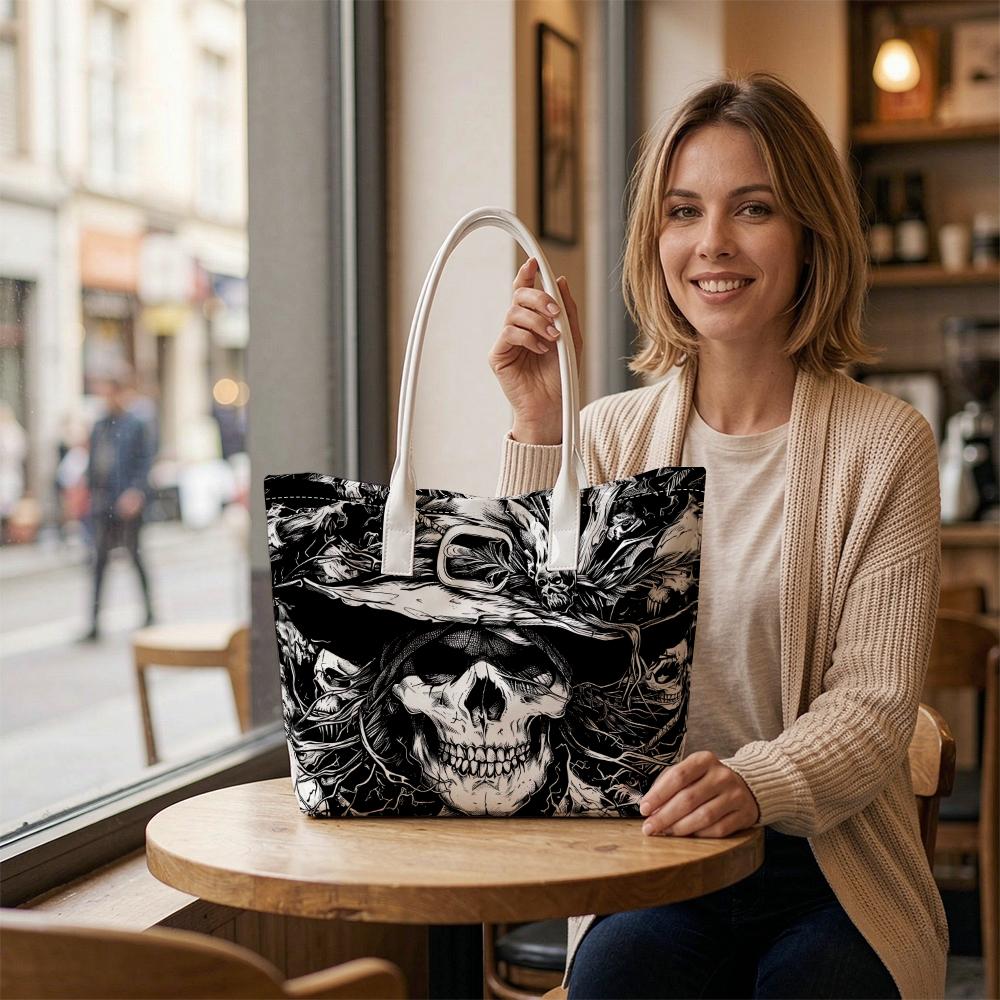 Gothic Skull Pattern Tote Bag Fashion Daily Carry Handbag Stylish Street Casual Shoulder Bag