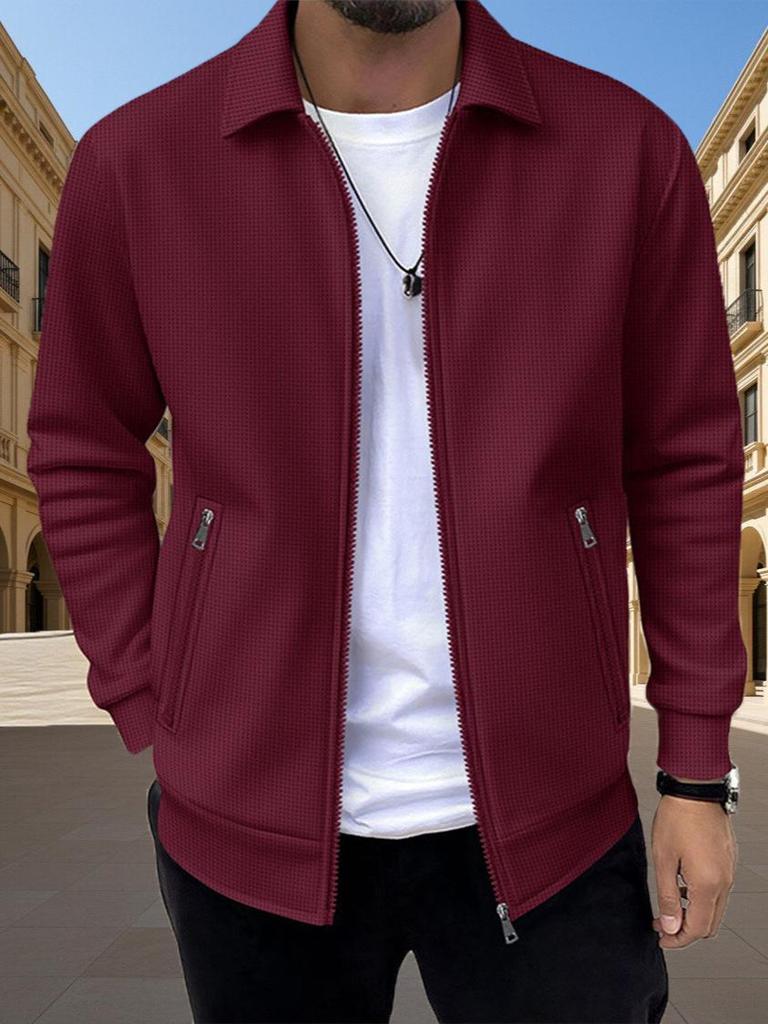 2025 Herren Slim Fit Lässige Strickjacke Jacke - Frühling/Herbst, Reißverschlusstaschen, Reverskragen, Uni-Farbe
