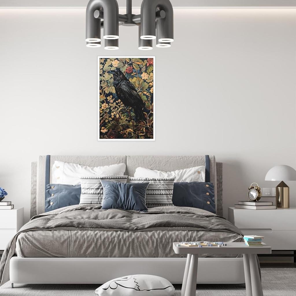 Generic Vintage Black Crow William Morris Wall Art Canvas Print Gothic Cottagecore Dark Academia Decor Office Bedroom Living Room 8x12inch Unframed