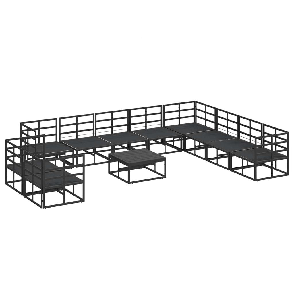 Garden Sofa Set with Cushions 11 Pcs Black Aluminum