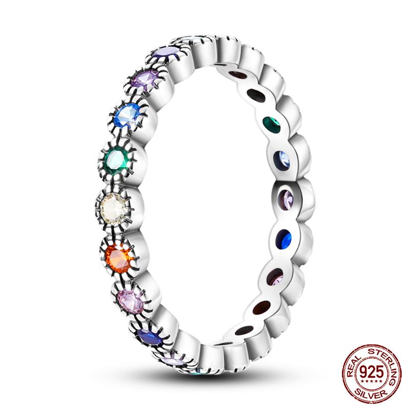 New Rings For Women 100% 925 Silver Star Moon Colorful Zircon Rings Fine Wedding Engagement Birthday Jewelry Gifts