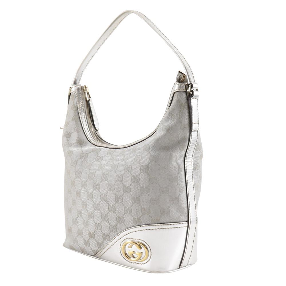 Gucci Interlocking G Shoulder Bag 182491 Silver GG Canvas Women Used