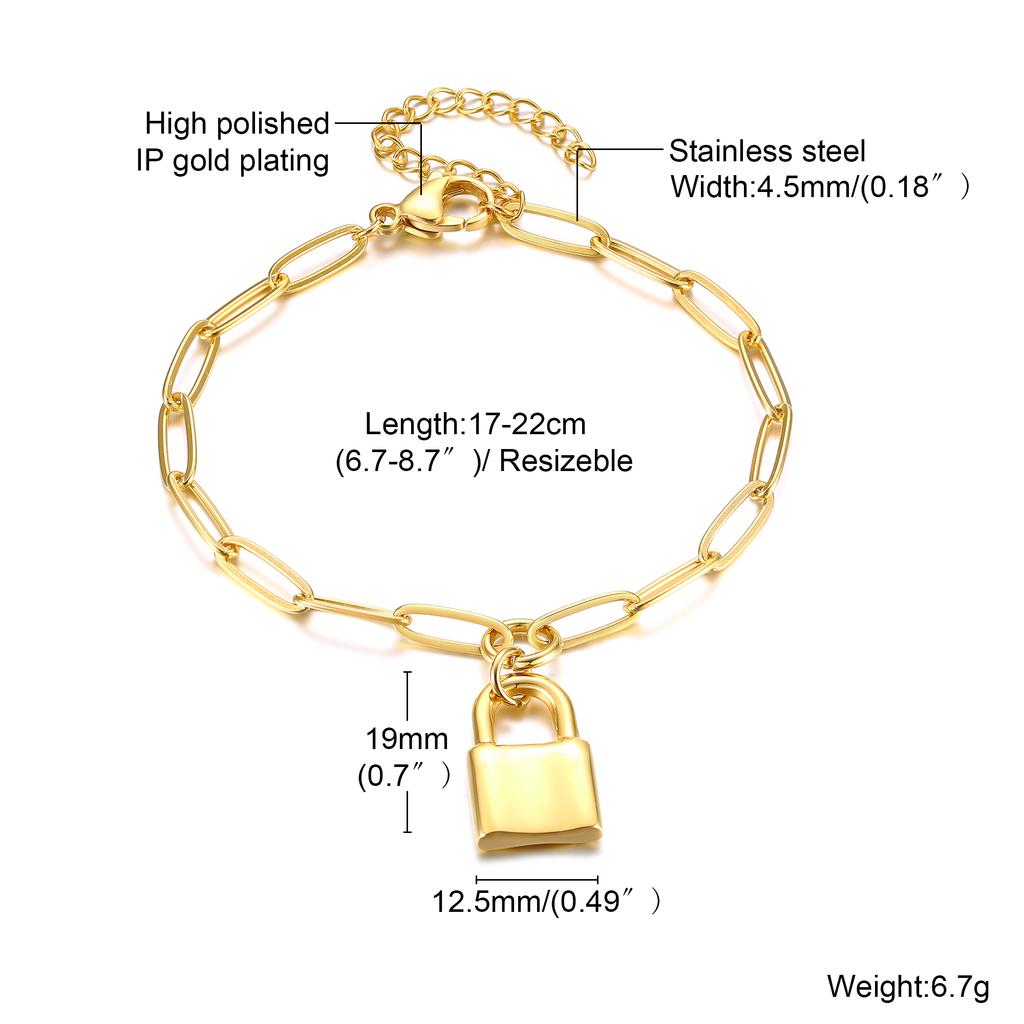 Exquisite Fashion Heart Lock Charm Bracelet, Gold Plated Stainless Steel OT Buckle Bracelet for Women, Waterproof Trendy Jewelry