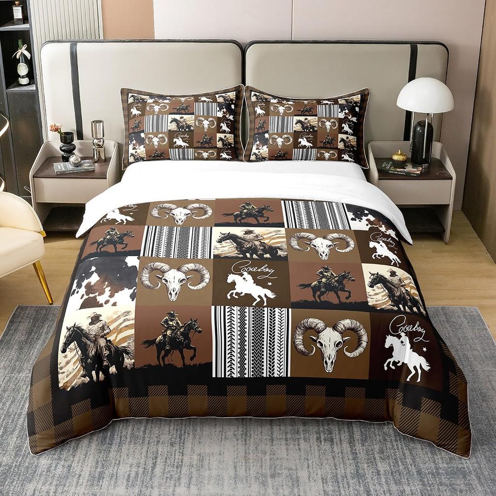 Western Cowboy Print Bedding Duvet Cover Set Full Size Bedding Set for Kids Boys Girls Comforter Cover Set Bedroom Bedclothes