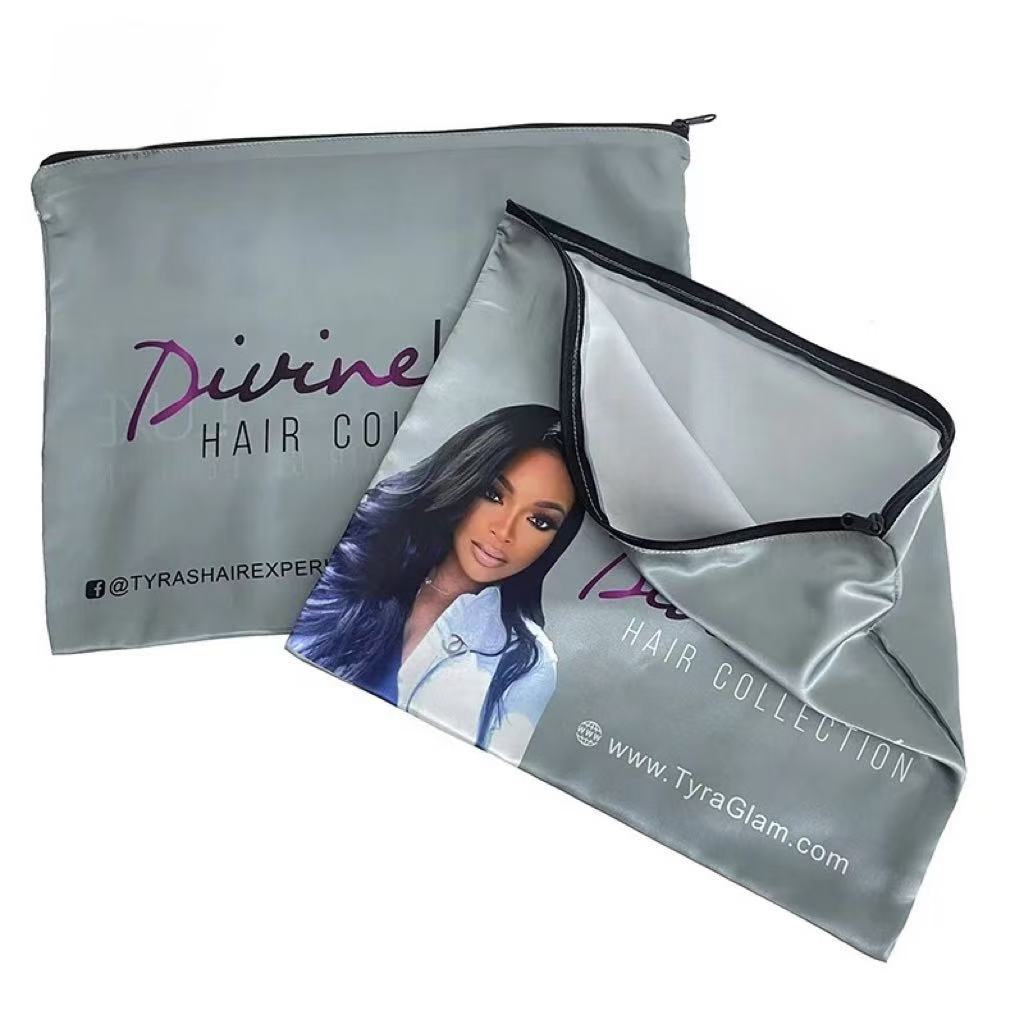 High Quality Wig Bags Hair Packaging Soft Fabric Glossy Hair Satin Bag Silk Satin Bag With Custom Logo