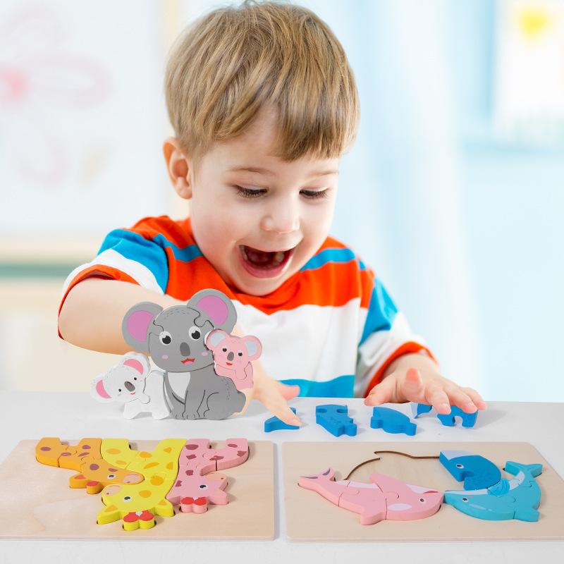 Montessori Baby Wooden Animal 3D Puzzle Model Parent-Child Toddler Children Wooden Early Childhood Education Teaching Aid Toys