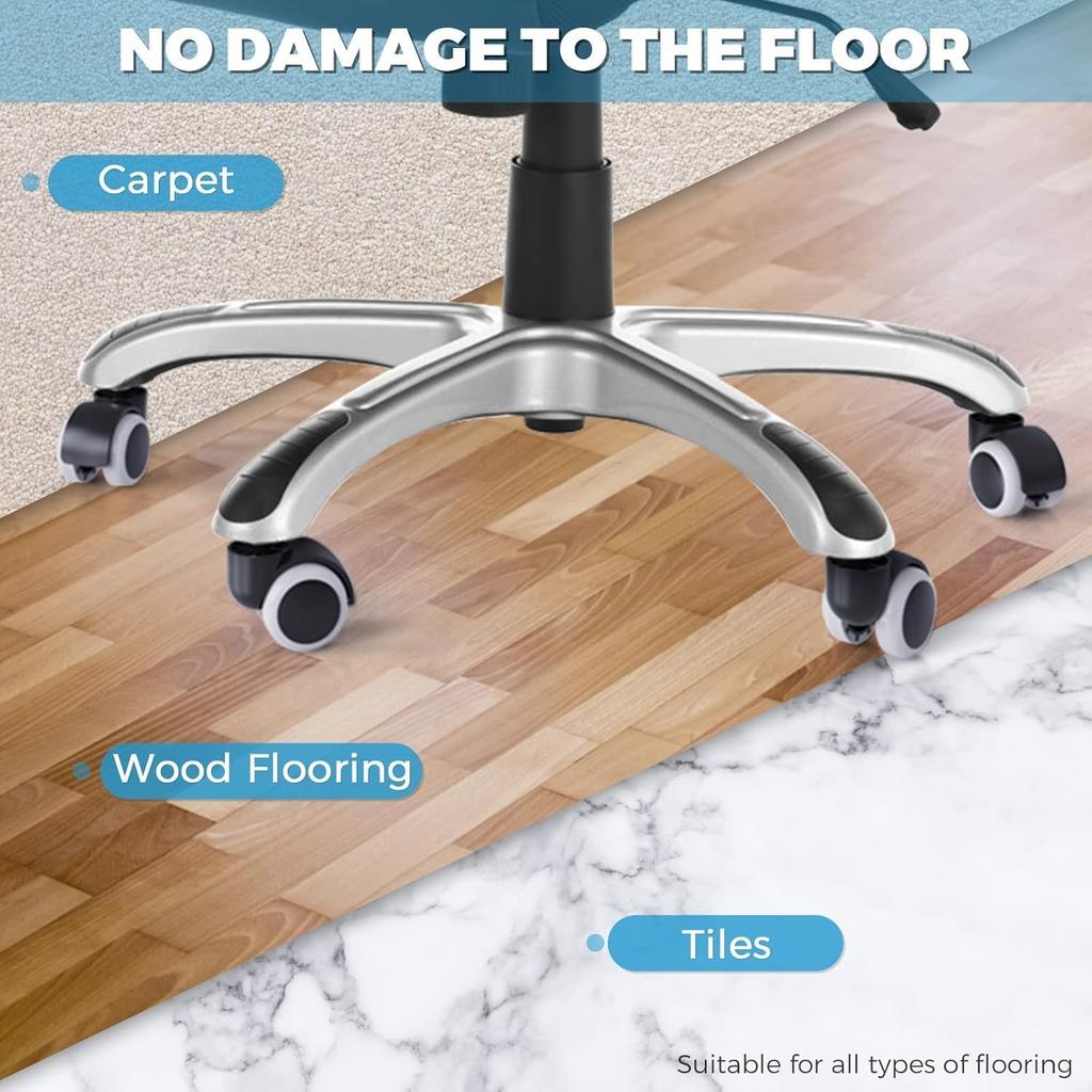 Office Chair Casters Wheels - Set of 5, Universal, Rodless, Silent, Easy Install, Metal, Swivel