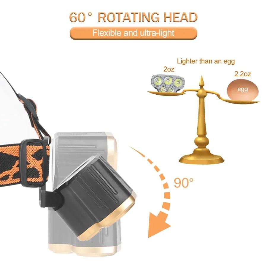 Rechargeable 5 LED Headlight Ultra Bright Powerful Waterproof Head Flashlight Head Torch for Outdoor Camping Running Lighting