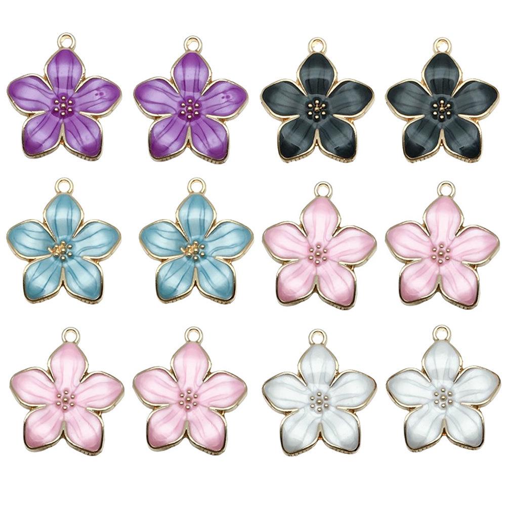 Colorful Pearlescent Cherry Blossom Alloy Keychain, Earrings, Necklace, Bracelet, Pendant Set