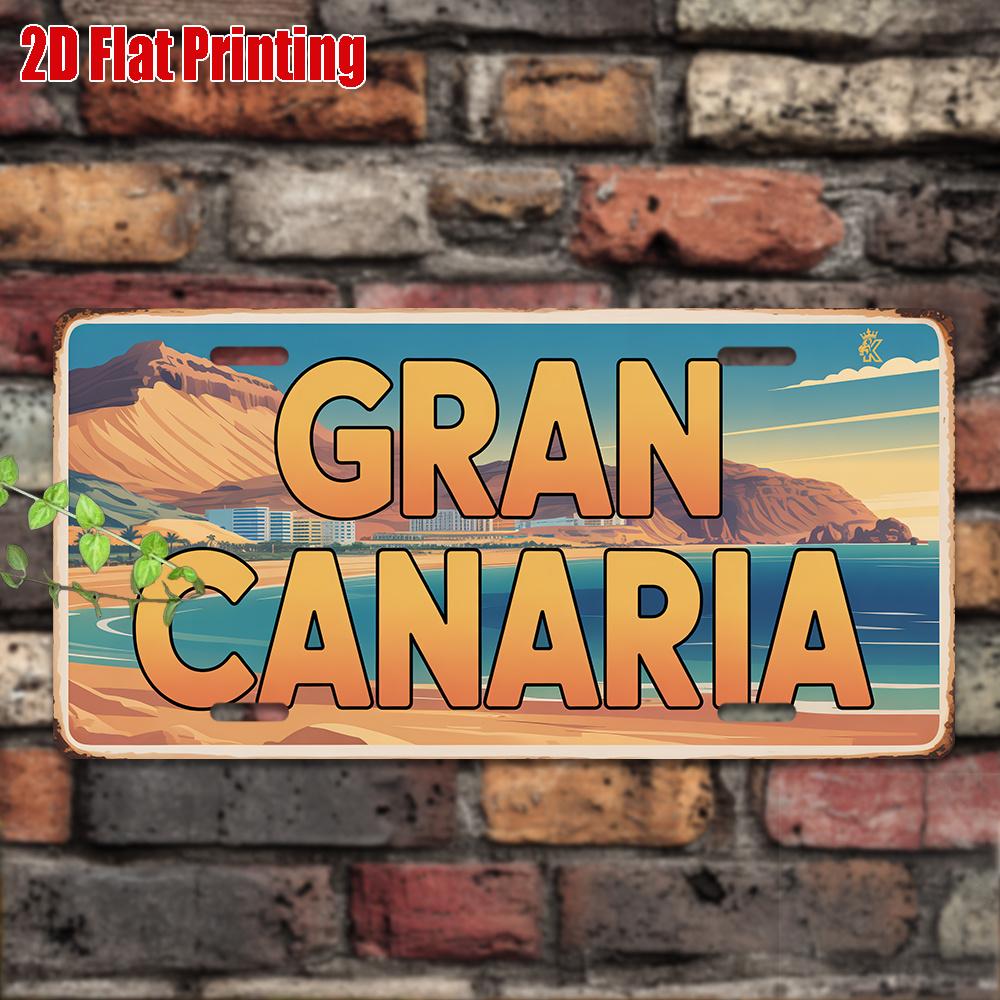 

HD Aluminum Metal Sign Gran Canaria Vintage License Plate Style Wall Decor Retro Canary Islands Beach Mountain Coastal Citysca 15x30cm(5.9x7.8inch)