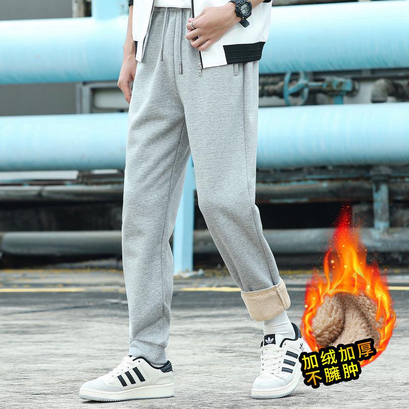 

Мужские флисовые брюки из овечьей шерсти: Плотный, Теплый, Повседневный, Большого размера, С манжетами, для Осени и Зимы XXL светло-серый