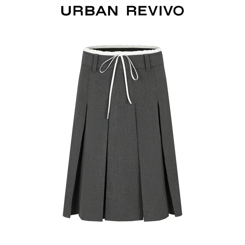 UR2026 Women's Color-Block Drawstring Pleated Skirt