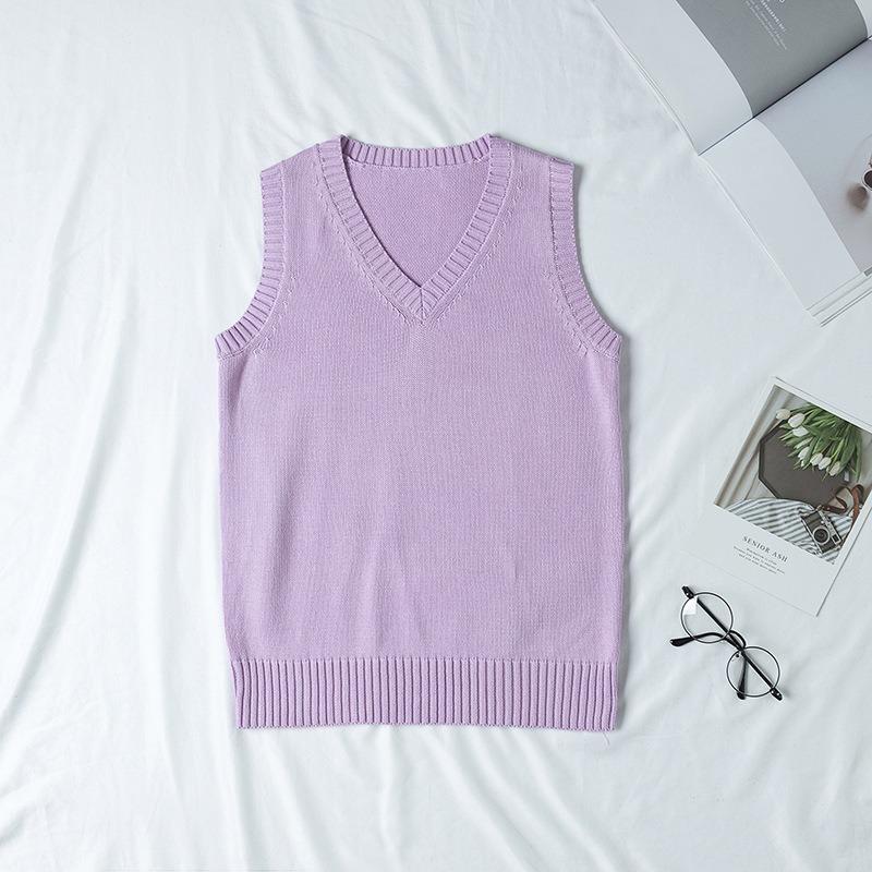 Autumn Winter V-neck Women Pullover Knitted Sweater Vest Solid Color Fashion Loose Casual Sleeveless Simple Office Tops Elegant Women Clothing