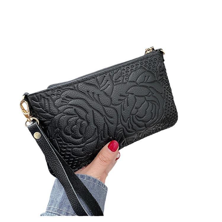 First Layer Cowhide Clutch Bag Wallet Women'S Clutch Bag Genuine Leather Women'S Bag Embossed Wrist Bag