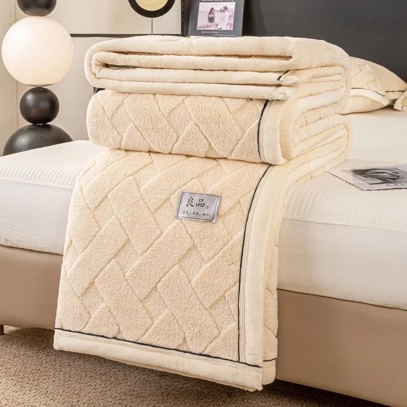 Modern And Simple Rabbit Hair Velvet Blanket Season Universal TMilk Coral Velvet Cover Blankethick Warm Office Nap Sofa Blanket