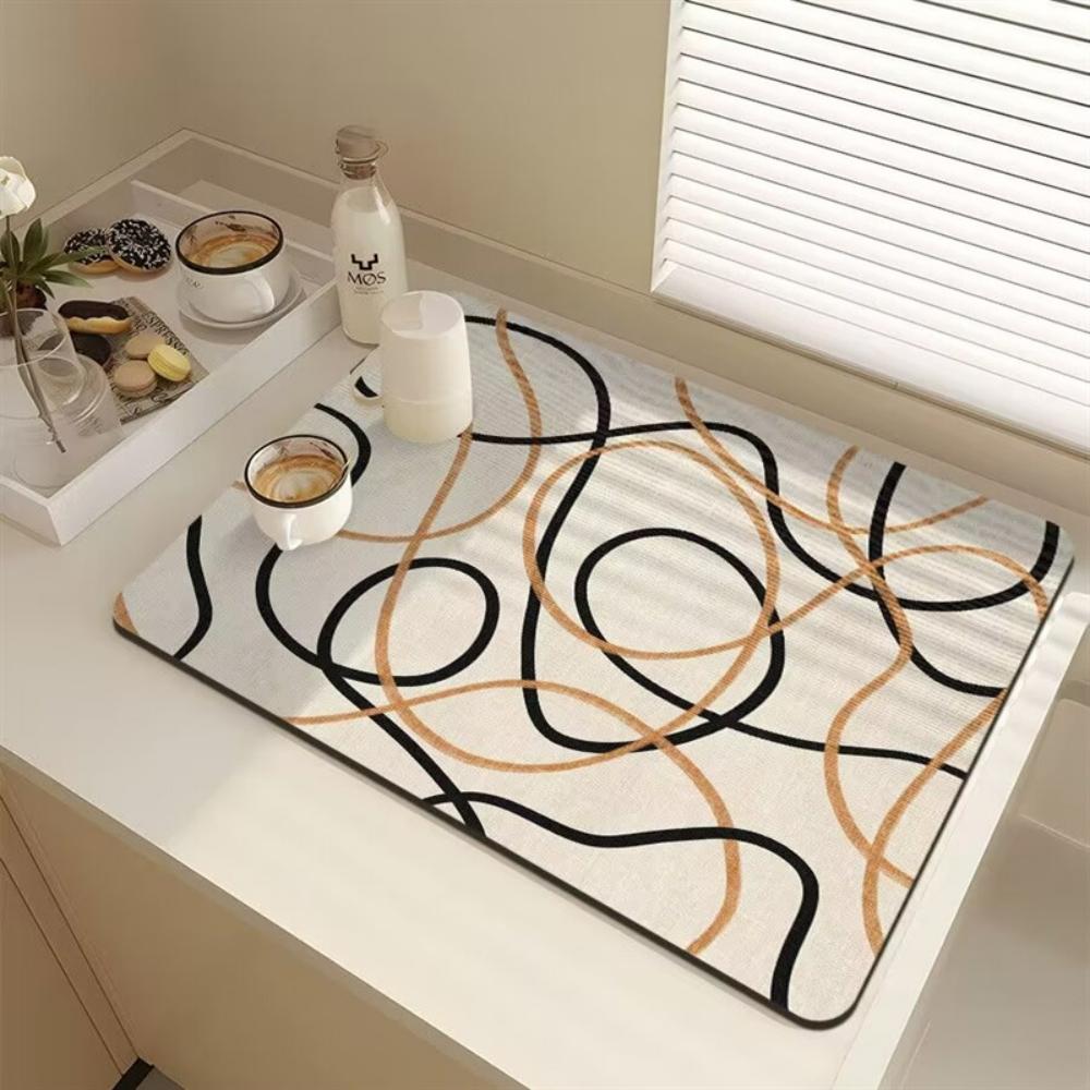 Stylish Line texture dot Diatom Mud Dish Drying Mat Super Absorbent NonSlip Kitchen Drain Pad For Tableware Coffee Machine Decor